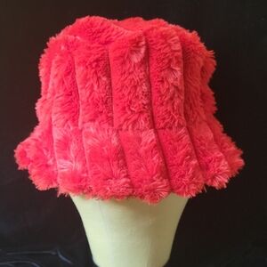 SHEIN Red Furry Bucket Hat